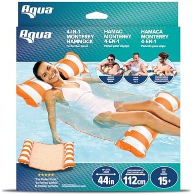 Aqua 4-in-1 Monterey Hammock Pool Float & Water Hammocks, 1-2-3-4 Multipacks – Multiple Colors/Styles – for Adults and Kids Floating