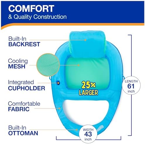 SwimWays Spring Float Premium XL Recliner Chair, Inflatable Pool Floats Adult with Fast Inflation, 25% Larger Than Recliner, Supports Up to 300 lbs