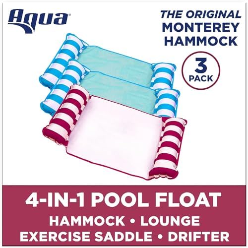 Aqua 4-in-1 Monterey Hammock Pool Float & Water Hammocks, 1-2-3-4 Multipacks – Multiple Colors/Styles – for Adults and Kids Floating