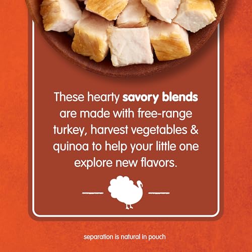 Happy Baby Organics Savory Blends Stage 3 Baby Food Puree, Free Range Turkey, Harvest Vegetables & Quinoa Skillet, 3.5 Ounce (Pack of 16)