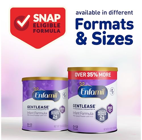 Enfamil Gentlease Baby Formula, Clinically Proven to Reduce Fussiness, Crying, Gas & Spit-up in 24 hours, Brain-Building Omega-3 DHA & Choline, Infant Formula Powder, Baby Milk, 19.9 Oz Can, 4 Count