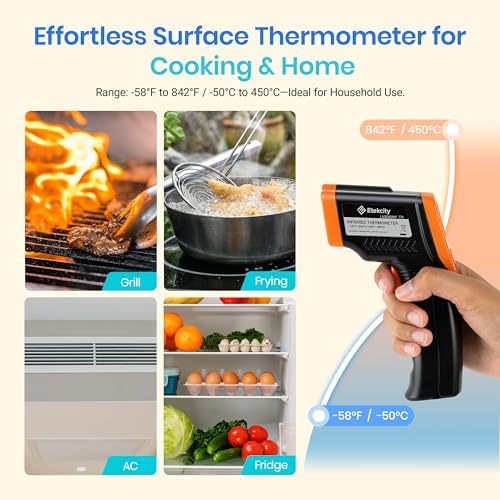 Etekcity Infrared Temperature Thermometer Gun, Laser Food Temp Gun for Pizza Oven, Griddle, Grill, Meat, Candy, Vehicle's Engine, Surface Temp Reader -58ยฐF to 842ยฐF, Orange