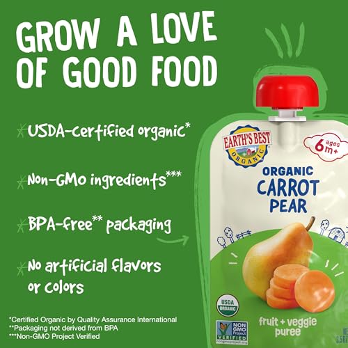 Earth's Best Fruit + Veggie Puree Organic Carrot Pear 3.5 oz Pouch (Pack of 12)