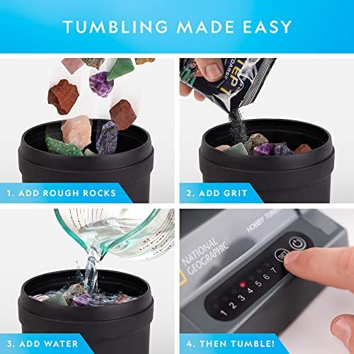 National Geographic Hobby Rock Tumbler Kit – Durable Leak-Proof Rock Polisher with 7-Day Timer, Complete Rock Tumbling Kit, Geology Hobby for Kids, Educational Science Kit, Rock Collection
