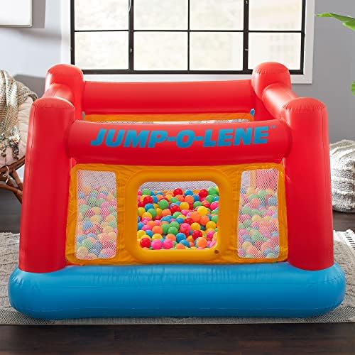 Intex Inflatable Jump-O-Lene Trampoline Bounce House with Crawl-Thru Door & Net - Indoor & Outdoor Backyard Blow-Up Bouncy Playhouse for Kids Ages 3-6