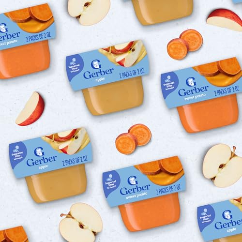 Gerber Stage 1 Baby Food, Apple Puree Tub, No Artificial Colors or Flavors, Baby Puree, 16-Pack