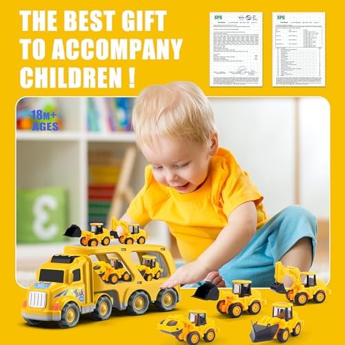 Veslier Construction Truck Toys for Boys Girls Age 1 2 3 4 5 6 Years Old,Carrier Transport Trucks for Kids 1-3 3-5 Year Old,Christmas Birthday Gift Toddler Toys.