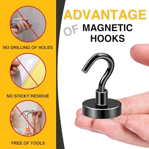 DIYMAG Black Magnetic Hooks, 80 LB Heavy Duty Strong Magnet with Hooks, Strong Rare Earth Neodymium Magnet Hooks for Hanging, Magnetic Hanger for Curtain, Home, Kitchen, Workplace, 20 Packs