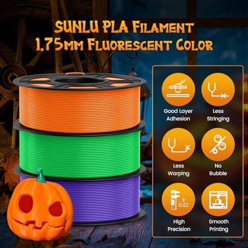 SUNLU Fluorescent PLA 3D Printer Filament, PLA Filament 1.75mm, Brighter Color for Halloween Decoration, Neatly Wound Filament, Fit Most FDM 3D Printer, 1kg Spool, Fluorescent Purple