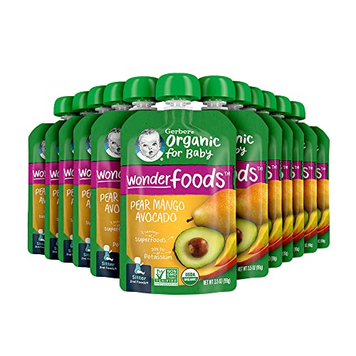 Gerber Organic Baby Food Pouches, 2nd Foods for Sitter, WonderFoods, Pear Mango Avocado, 3.5 Ounce (Pack of 12)