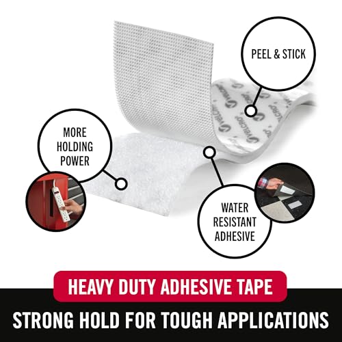VELCRO Brand Heavy Duty Tape | 12 Foot Roll | Strong Sticky Back Adhesive Holds up to 10 lbs | Industrial Strength Fasteners for Indoor or Outdoor Use | 1-1/2in Width, White (VEL-30837-USA)