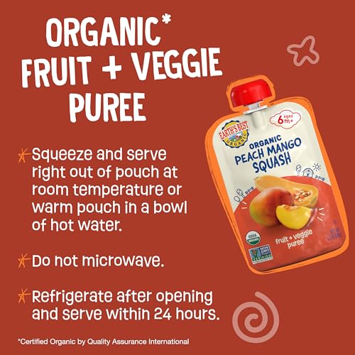 Earth's Best Organic Fruit + Veggie Puree Peach, Mango + Squash Pouch, 3.5 oz (Pack of 12)