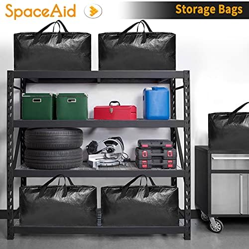 SpaceAid Heavy Duty Moving Bags 8 Pack, Large Storage Totes Bins with Backpack Straps, Strong Handles & Zippers, Packing Moving Boxes Supplies, College Dorm Room Essentials, Black