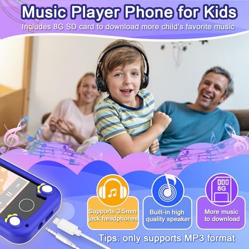 Kids Phone for Boys Girls, Touchscreen Toddler Smartphone Learning Toy, 3-10 Year Old Christmas Birthday Gift, Play Cell Phone With Camera, Games, Music, 8GB Card