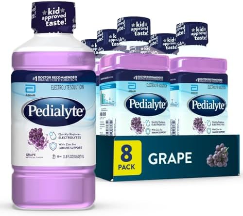 Pedialyte Electrolyte Solution, Grape, Hydration Drink, 8 bottles, 1 liter each