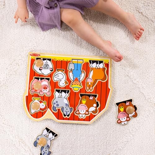 Melissa & Doug Farm Animals Jumbo Knob Wooden Puzzle Wooden Peg Chunky Baby Puzzle, Preschoool Learning, Knob Board for Toddlers Ages 1+
