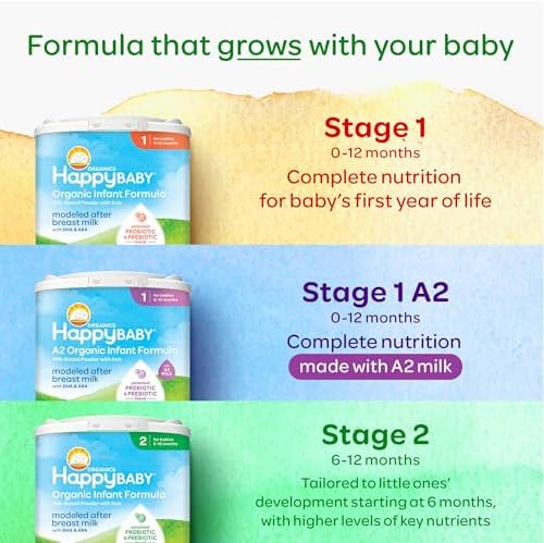 Happy Baby Organics Stage 1 Infant Formula, 0-12 Months, Milk Based Organic Baby Formula Powder with Iron, Probiotics & Prebiotics for Immune & Digestive Support, 22.9 Ounce (Pack of 1)