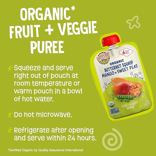 Earth's Best Organic Butternut Squash, Mango and Sweet Peas Puree Pouch 3.5 oz (Pack of 12)