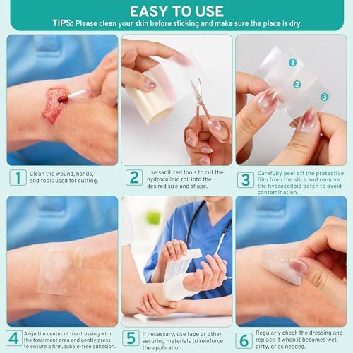 Upadated Hydrocolloid Bandages,2in*5ft Hydrocolloid Roll for Wound Care,Medical-Grade Hydrocolloid Patch Bandages with Self-Adhesive, Flexible & Waterproof DIY Size & Shape (2in*15ft)