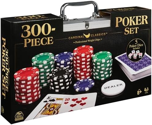 Spin Master Games, Cardinal Classics, 300-Piece Poker Set with Aluminum Carrying Case & Professional Weight Chips & Poker Dice, for Ages 8+