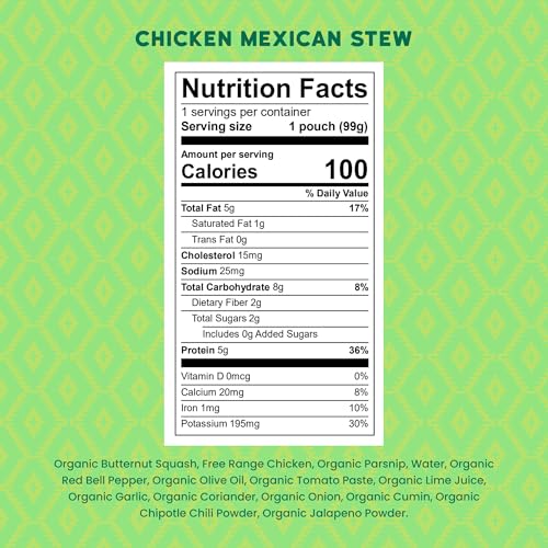 Serenity Kids 6+ Months World Explorers Chicken Mexican Stew Baby Food Pouches - Puree Pouch with Ethically Sourced Chicken & Organic Veggies - BPA-Free - 3.5 Oz, 12 Pack