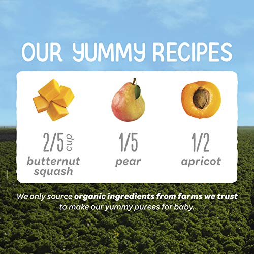 Happy Baby Organics Stage 2 Baby Food Pouches, Gluten Free, Vegan & Healthy Snack, Clearly Crafted Fruit Puree, Squash, Pears & Apricots, 4 Ounces (Pack of 16)