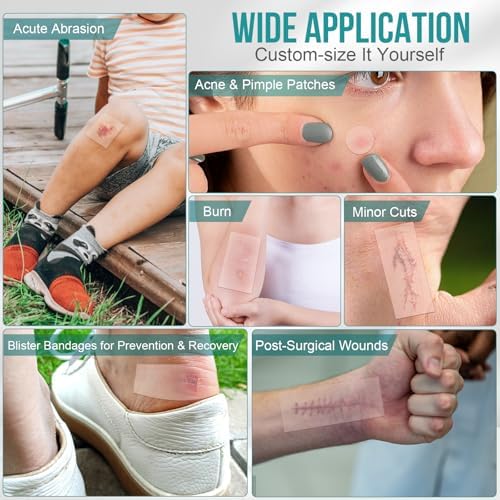 Hydrocolloid Roll for Wound Care, Hydrocolloid Patch Bandages with Self-Adhesive, Bed Sore Bandages, Highly Absorbent for Burn, Blister, Acne Care, Sterile and Waterproof (2in x 12ft)