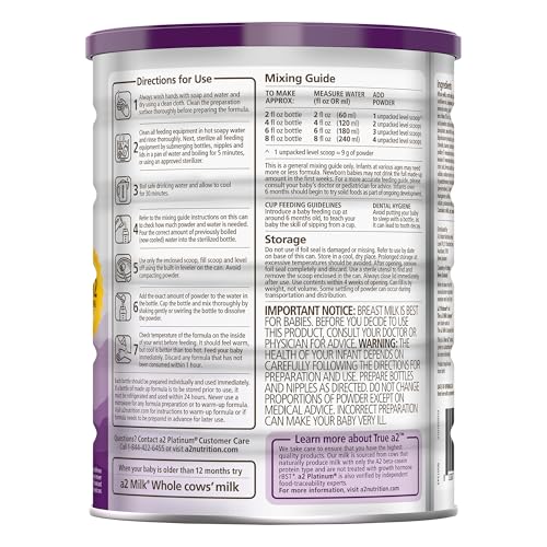 a2 Platinum® Premium Infant Formula for Babies Ages 0-12 Months, Whole Milk Powder-Based Formula with Iron, Nutritionally Complete, Made with Pure and Natural a2 Milk®, 31.7- oz Can