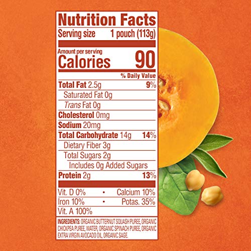 Happy Baby Organics Savory Blends Stage 2 Baby Food, Squash Chickpeas & Spinach with Avocado Oil + Sage, 4 Ounce Pouch (Pack of 16)
