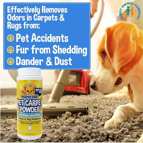 Bodhi Dog Natural Carpet Deodorizer Powder - Dry Pet Smell Eliminator & Urine Odor Remover - Loosens Fur & Dirt - Plant-Based Room Freshener for Vacuuming Home with Pets - Fresh Laundry (Pack of 3)
