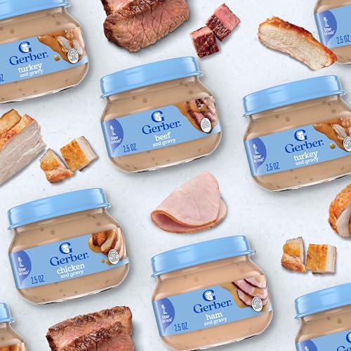Gerber Stage 2 Baby Food, Chicken & Turkey Variety Pack Jars, Mealtime Poultry Puree, Baby Food Puree,12-Pack
