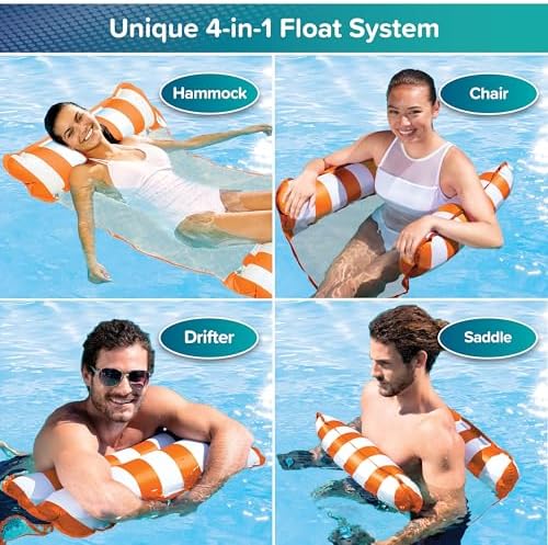 Aqua 4-in-1 Monterey Hammock Pool Float & Water Hammocks, 1-2-3-4 Multipacks – Multiple Colors/Styles – for Adults and Kids Floating