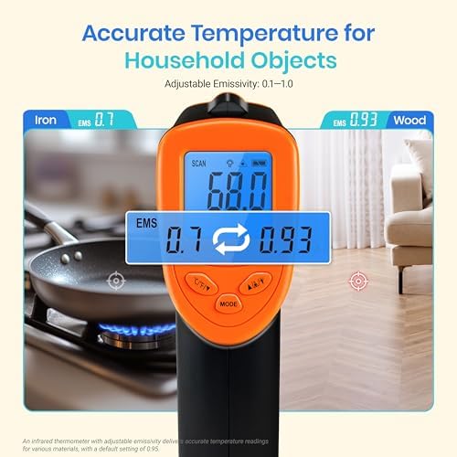 Etekcity Infrared Temperature Thermometer Gun, Laser Food Temp Gun for Pizza Oven, Griddle, Grill, Meat, Candy, Vehicle's Engine, Surface Temp Reader -58ยฐF to 842ยฐF, Orange