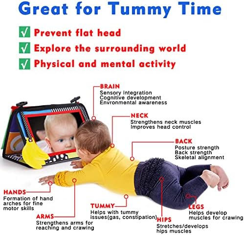 Tummy Time Baby Mirror Infant Toys Newborn 0 3 Months Brain Development with Crinkle Cloth Book Teether Black and White High Contrast Baby Toys 2 4 5 0-6 Month Boys Girls Sensory Activity Shower Gifts