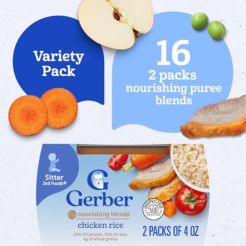 Gerber Stage 2 Baby Food, Nourishing Blends Puree Tubs, No Added Colors or Flavors, Baby Puree, Variety 32-Pack