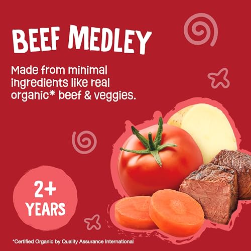 Earth's Best Organic Baby Food Pouches, 9+ Months, Beef, Vegetable, and Rice Puree for Babies 9 Months and Up, Organic Beef Medley, 4 Ounce Resealable Pouch (Pack of 12)