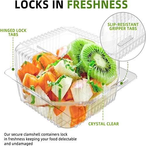 300 Count Clear Plastic Hinged Take Out Containers Clamshell Takeout Tray Food Clamshell Containers Outside Diameter for Dessert, Snacksetc, Cakes Slice, Cookies, Salads