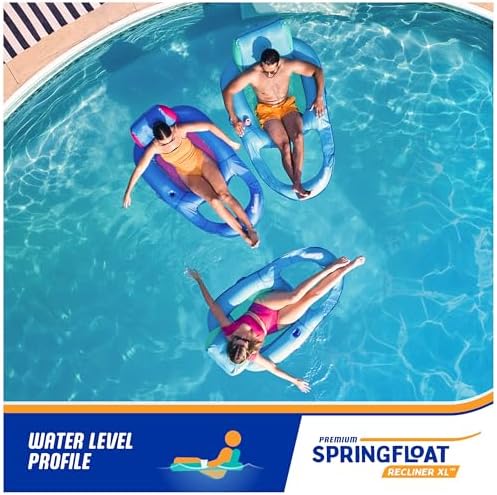SwimWays Spring Float Premium XL Recliner Chair, Inflatable Pool Floats Adult with Fast Inflation, 25% Larger Than Recliner, Supports Up to 300 lbs