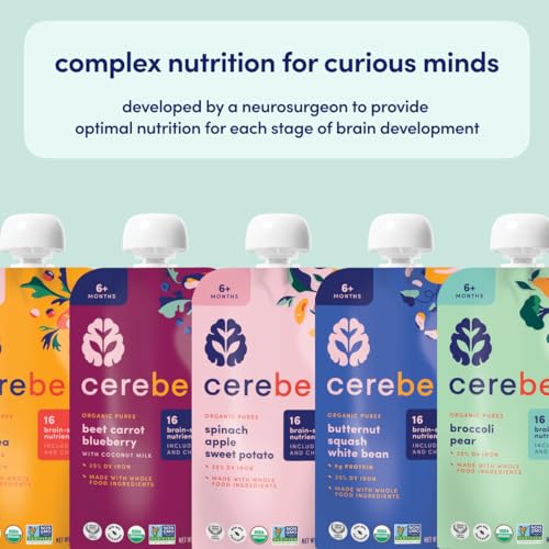 Cerebelly Organic Baby Food Pouches – Organic Veggie Purees for Toddlers | No Added Sugar, Fiber, Non-GMO | Blended Toddler Food | 4oz BPA-Free Baby Food | Sweet Potato Mango | 12 Count