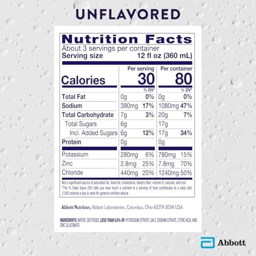 Pedialyte Electrolyte Drink , Hydration Drinks for Kids & Adults, Unflavored, 1 Liter, Pack of 8