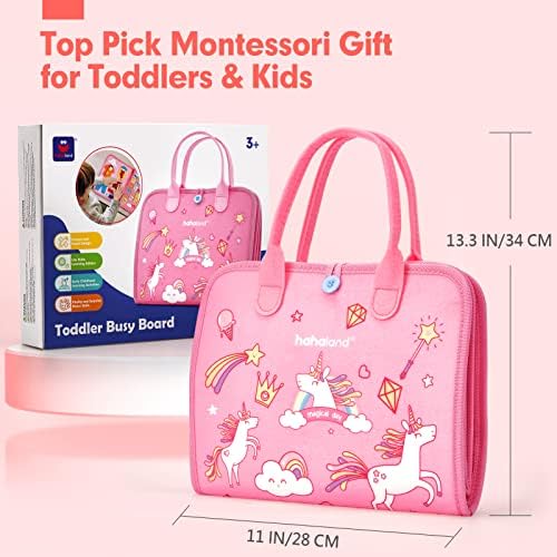hahaland Toddler Busy Board Montessori Toys, Preschool Educational Learning Toys for 3 Year Old Girl Gifts with Life Skills, Alphabet, Number, Shape, Color, Animal, Weather - Toddler Girl Travel Toy