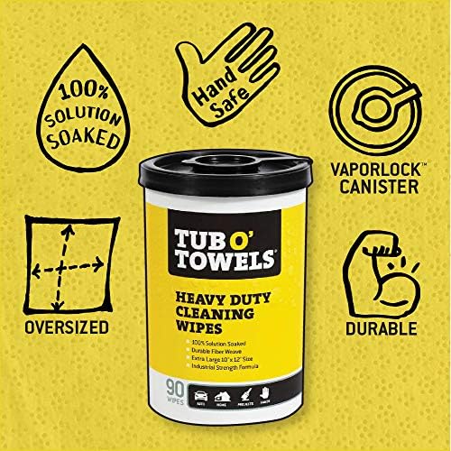 Tub O' Towels TW90 Heavy-Duty 10" x 12" Size Multi-Surface Cleaning Wipes, 90 Count Per Canister, 6 Pack