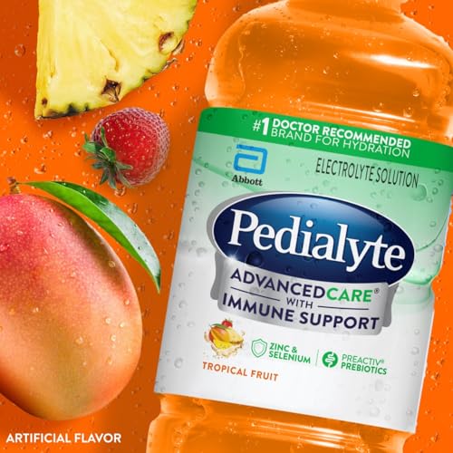 Pedialyte AdvancedCare Electrolyte Solution Has PreActivPrebiotics | Hydration Drink | Tropical Fruit, 1 Liter, Pack of 4