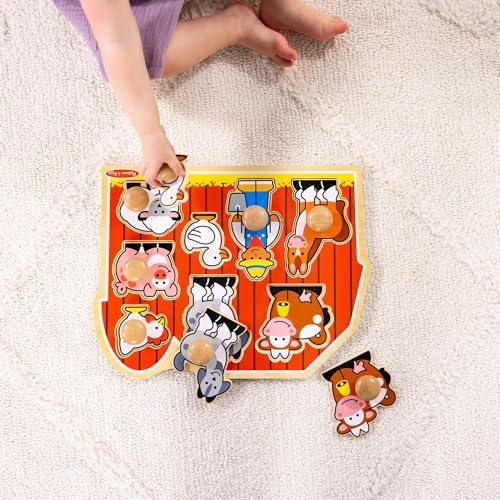 Melissa & Doug Farm Animals Jumbo Knob Wooden Puzzle Wooden Peg Chunky Baby Puzzle, Preschoool Learning, Knob Board for Toddlers Ages 1+