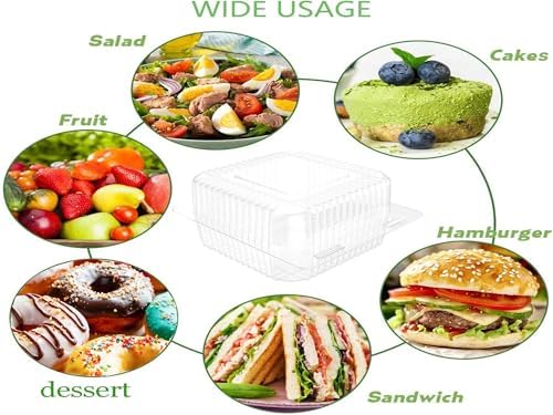 300 Count Clear Plastic Hinged Take Out Containers Clamshell Takeout Tray Food Clamshell Containers Outside Diameter for Dessert, Snacksetc, Cakes Slice, Cookies, Salads