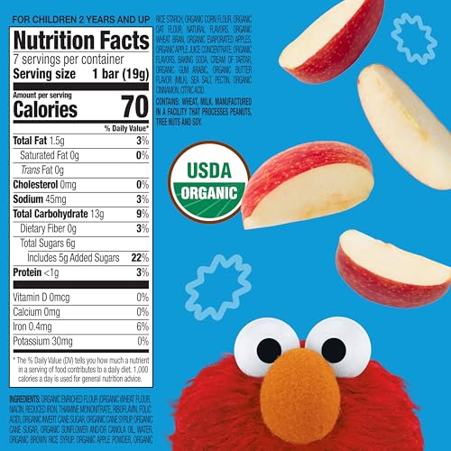 Earth's Best Organic Sunny Days Snack Bars for Toddlers 2 Years Old and Up, Apple Flavored with Other Natural Flavors, 7 ct (Pack of 6)