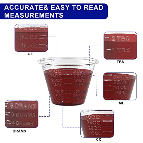 disposable medicine cups graduated, bulk pack of 1000, 1 oz (30ml) small plastic measuring cup for liquid medication, paint, epoxy, pill and resin