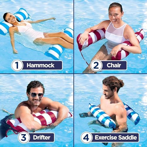 Aqua 4-in-1 Monterey Hammock Pool Float & Water Hammocks, 1-2-3-4 Multipacks – Multiple Colors/Styles – for Adults and Kids Floating