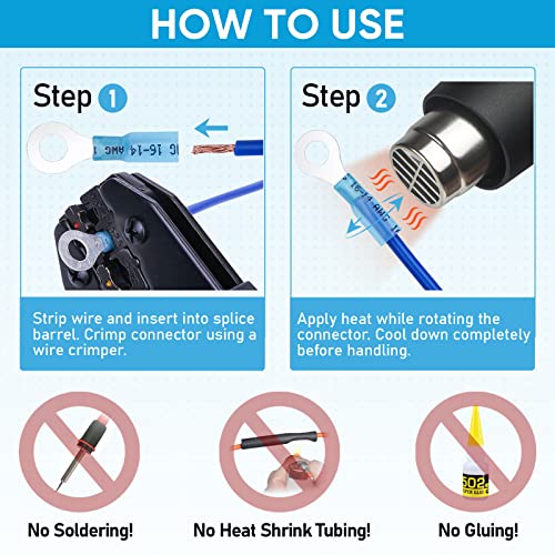 TICONN 500Pcs Heat Shrink Wire Connectors, Waterproof Automotive Marine Electrical Terminals Kit, Crimp Connector Assortment, Ring Fork Spade Butt Splices