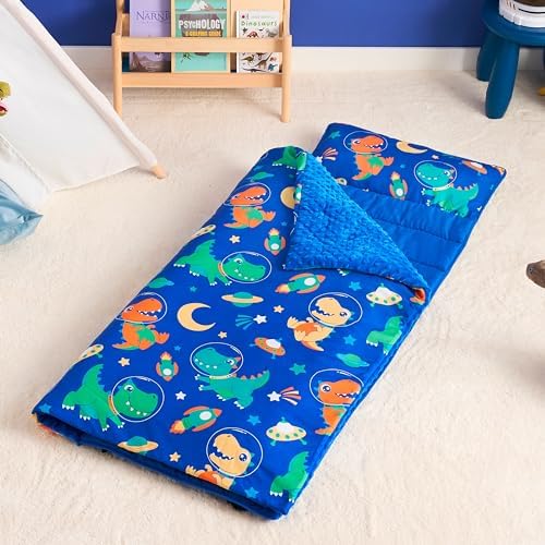 JOIEDOMI Toddler Nap Mat for Preschool 55''x30'' Sleeping Mat with Removable Pillow and Minky Blanket for Kids Ages 3-7 Roll Up Soft Kids Sleeping Bag for Boys Girls Kindergarten Daycare Sleepover